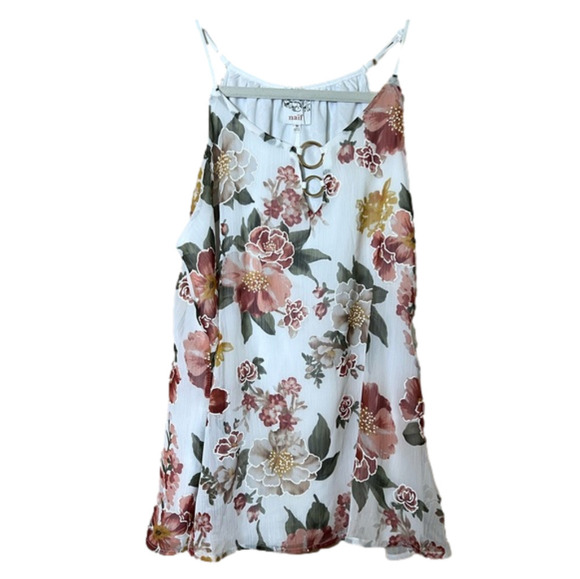 Women's M Medium White Floral Sleeveless Cute Summer Tunic Top - Picture 1 of 2
